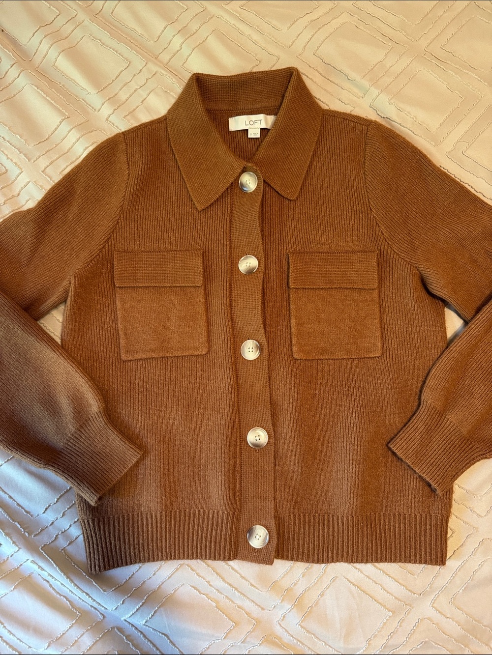 LOFT Chest-Pocket Knit Jacket in Cocoa Brown - Picture 2 of 6